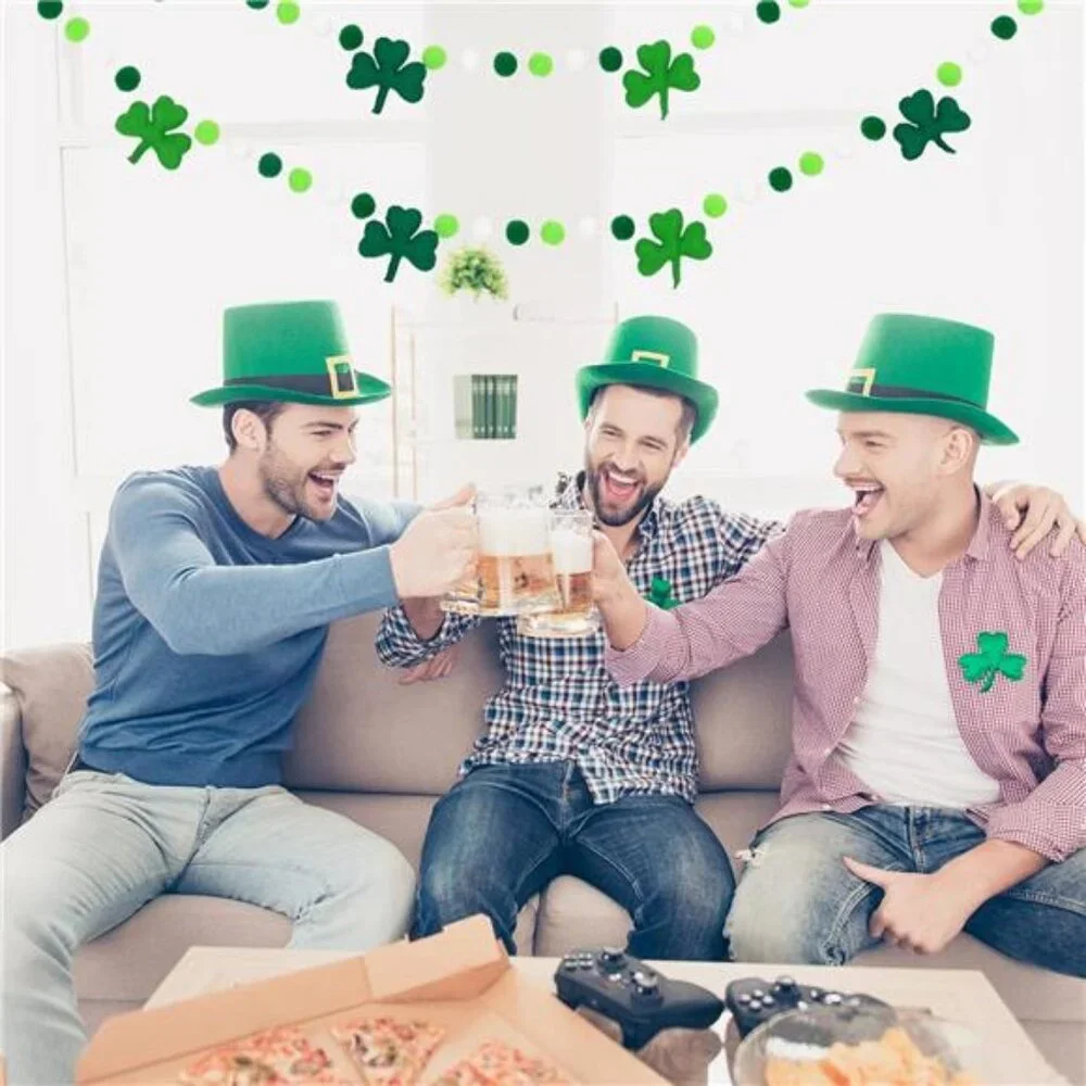 8.2Ft St. Patrick's Day Felt Pom Banner Lucky Shamrock Garland Green